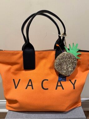 ‘VACAY' Canvas Tote Bag with Black Handles by Violet Ray